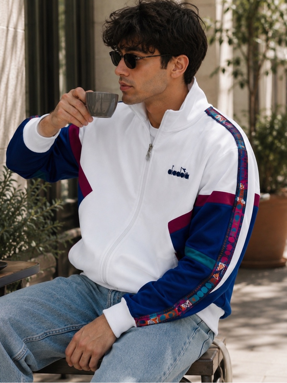 NWT DIADORA MENS TRACK JACKET M‎ ‘OFFSIDE’ FULL ZIP WHITE RETRO WARMUP